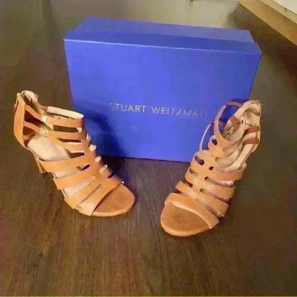 Stuart Weitzman Size 7.5 Strappy Sandel 3” Heel in Cognac - Picture 1 of 7